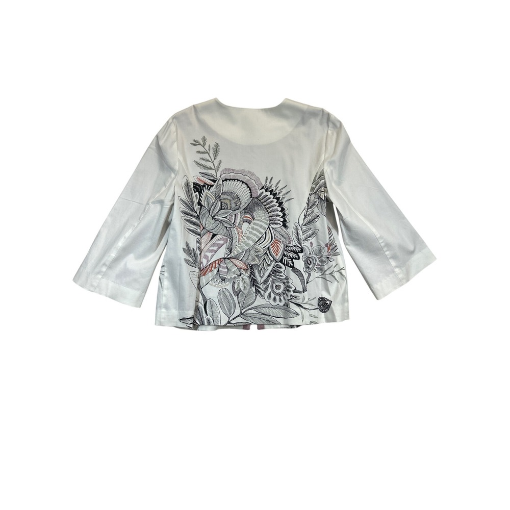 Chico's Jacket Women's 2 US Size 12/14 White Floral Print Open Front - Picture 2 of 7